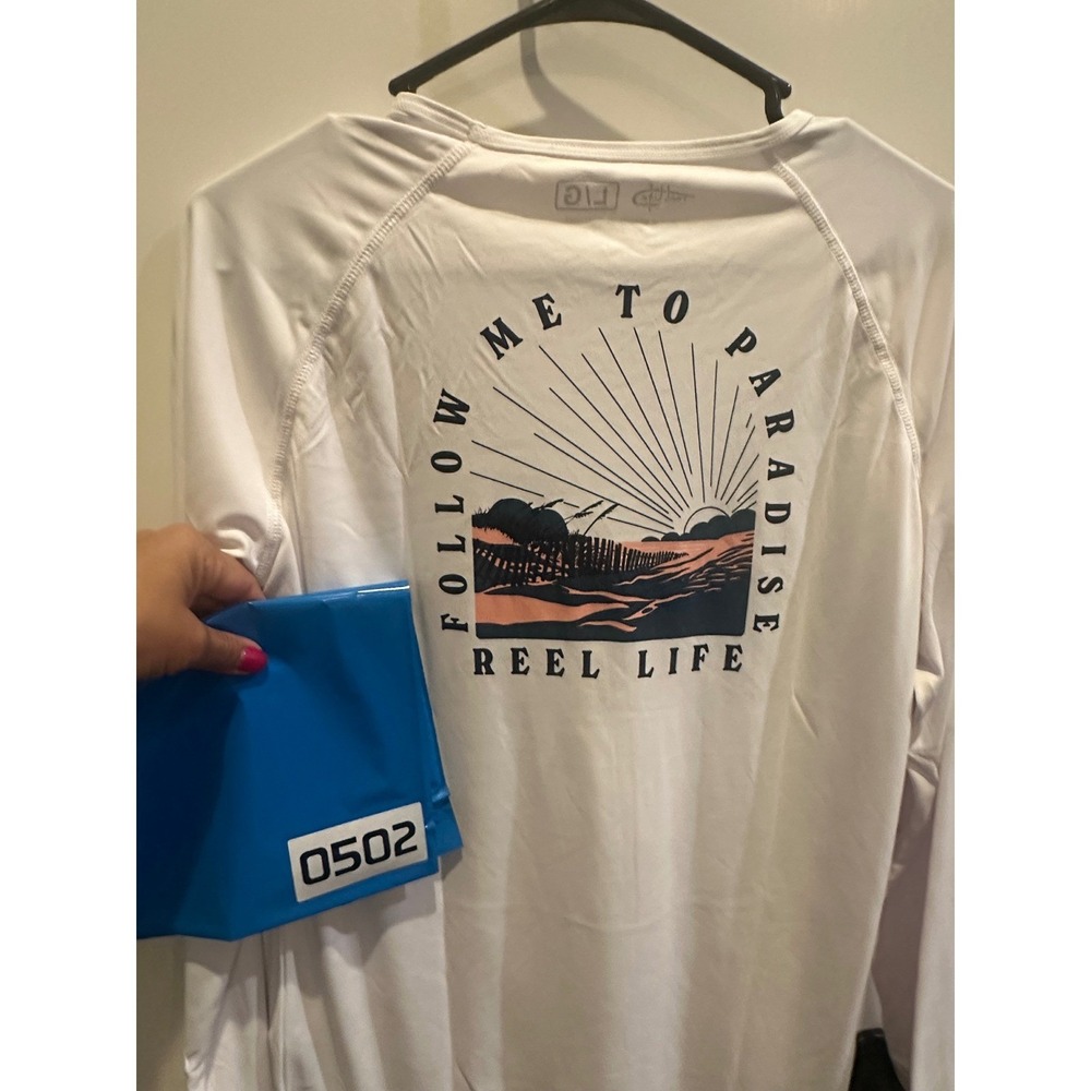 Reel Life Womens White Long Sleeve Sun Shirt Follow Me To Paradise Graphic L - Picture 6 of 6